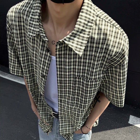 Y2K Short Sleeve Plaid Button Down Shirt