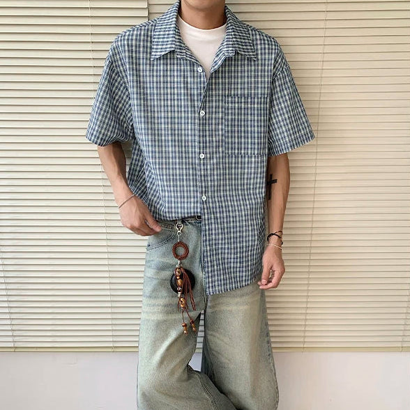 Y2K Short Sleeve Plaid Button Down Shirt