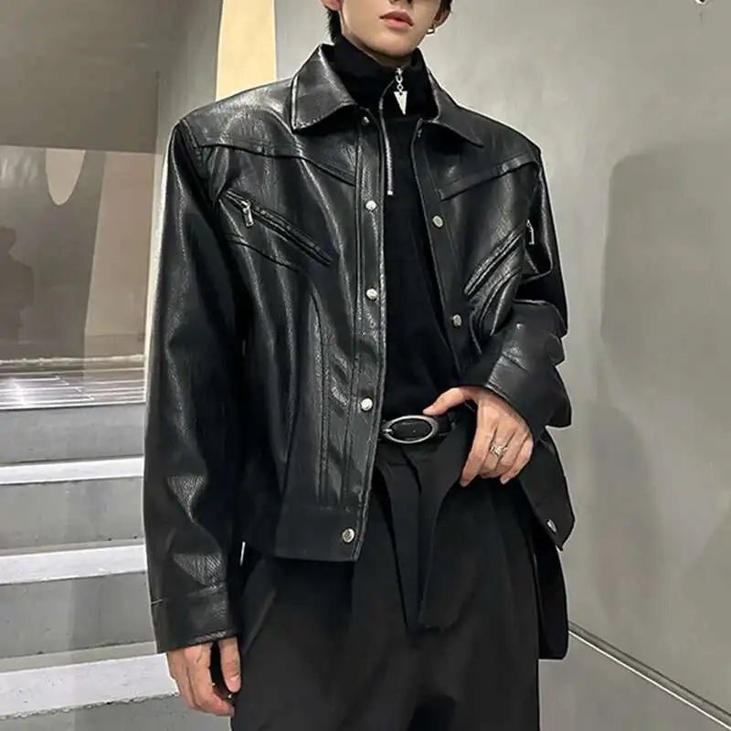 Y2K Shoulder Padded Mens Faux Leather Jacket