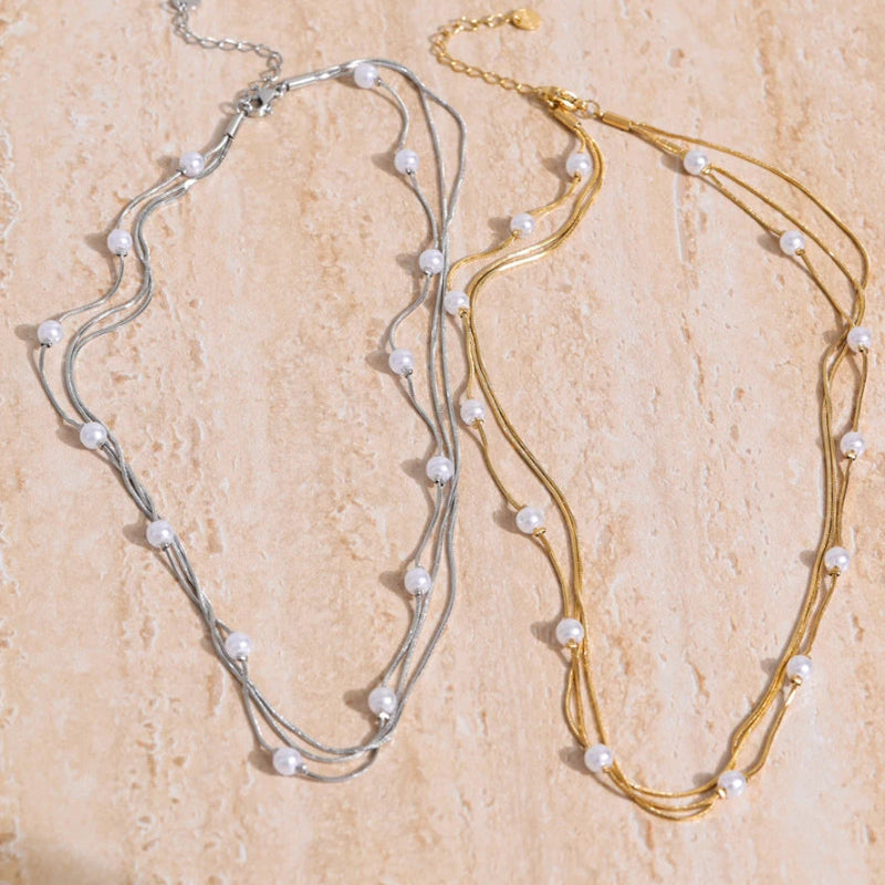 Y2K Simulated Pearl Layered Stacking Necklace