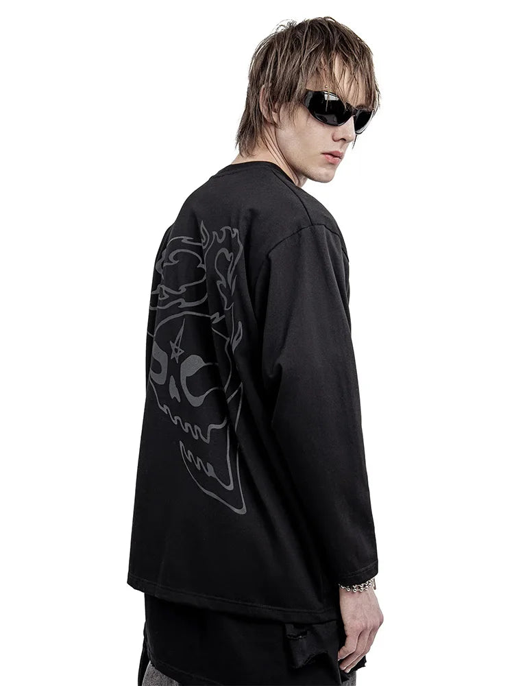 Y2K Skull Crutch Graphic Long Sleeve Top