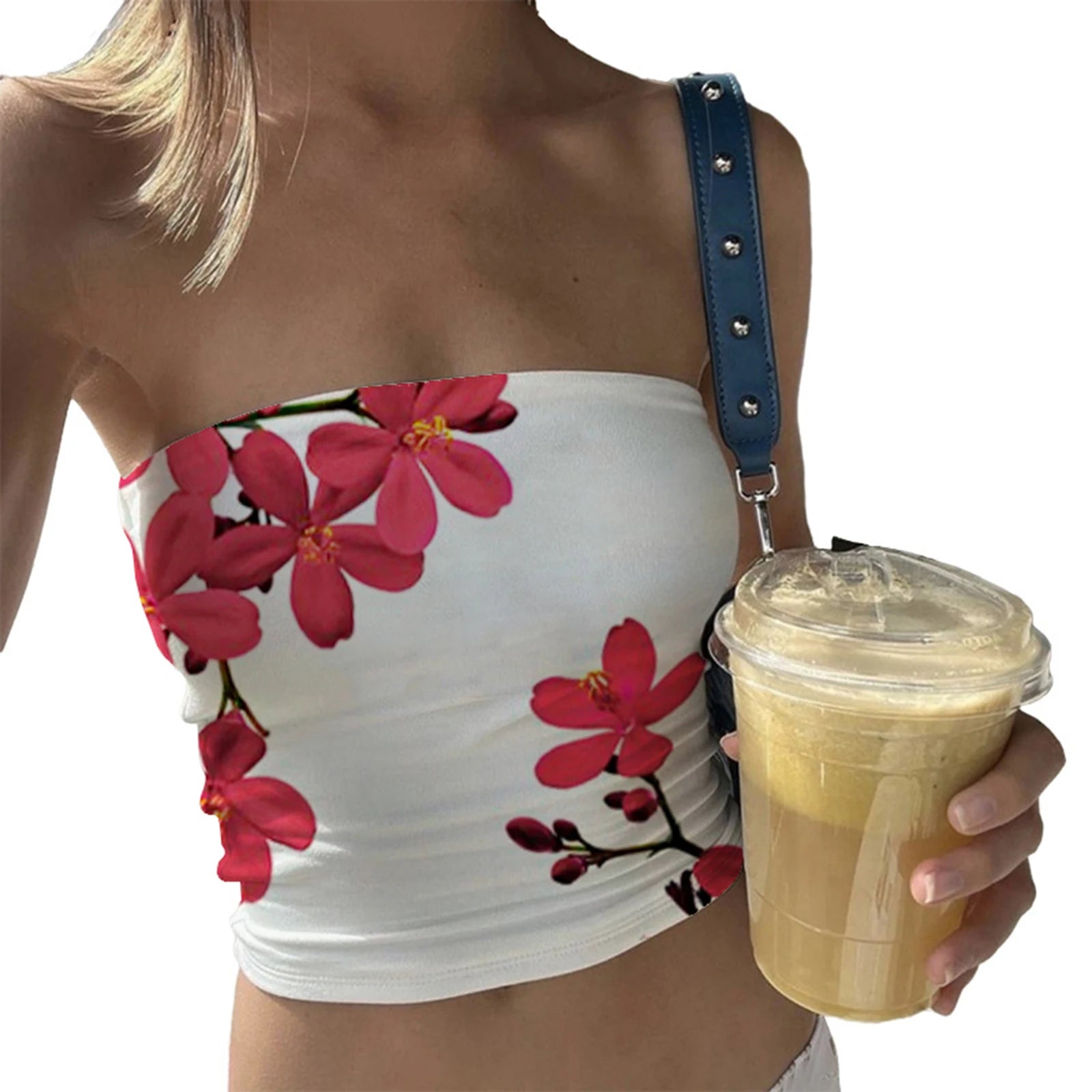 Y2K Slim Fit Floral Graphic Bandeau Tube Top