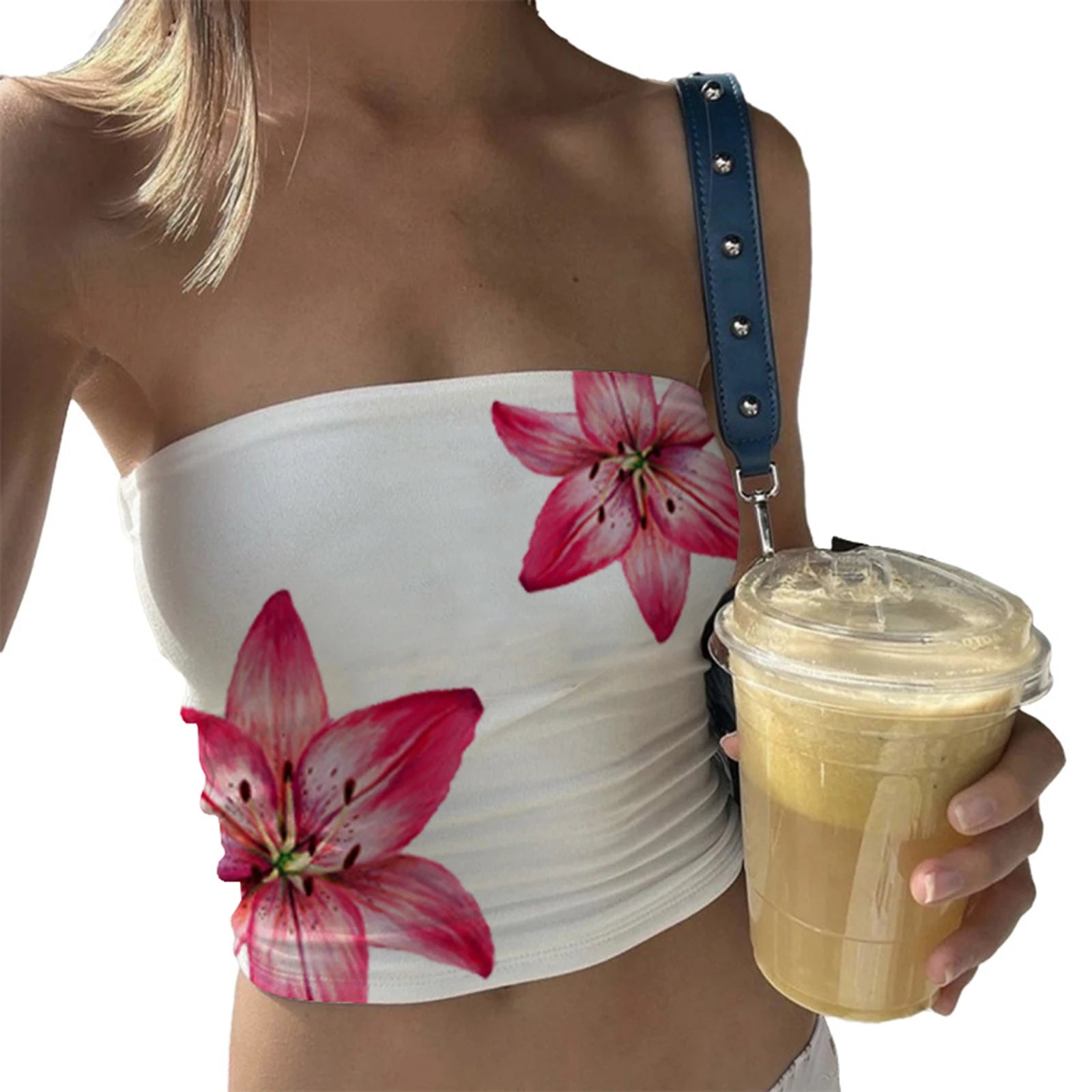 Y2K Slim Fit Floral Graphic Bandeau Tube Top