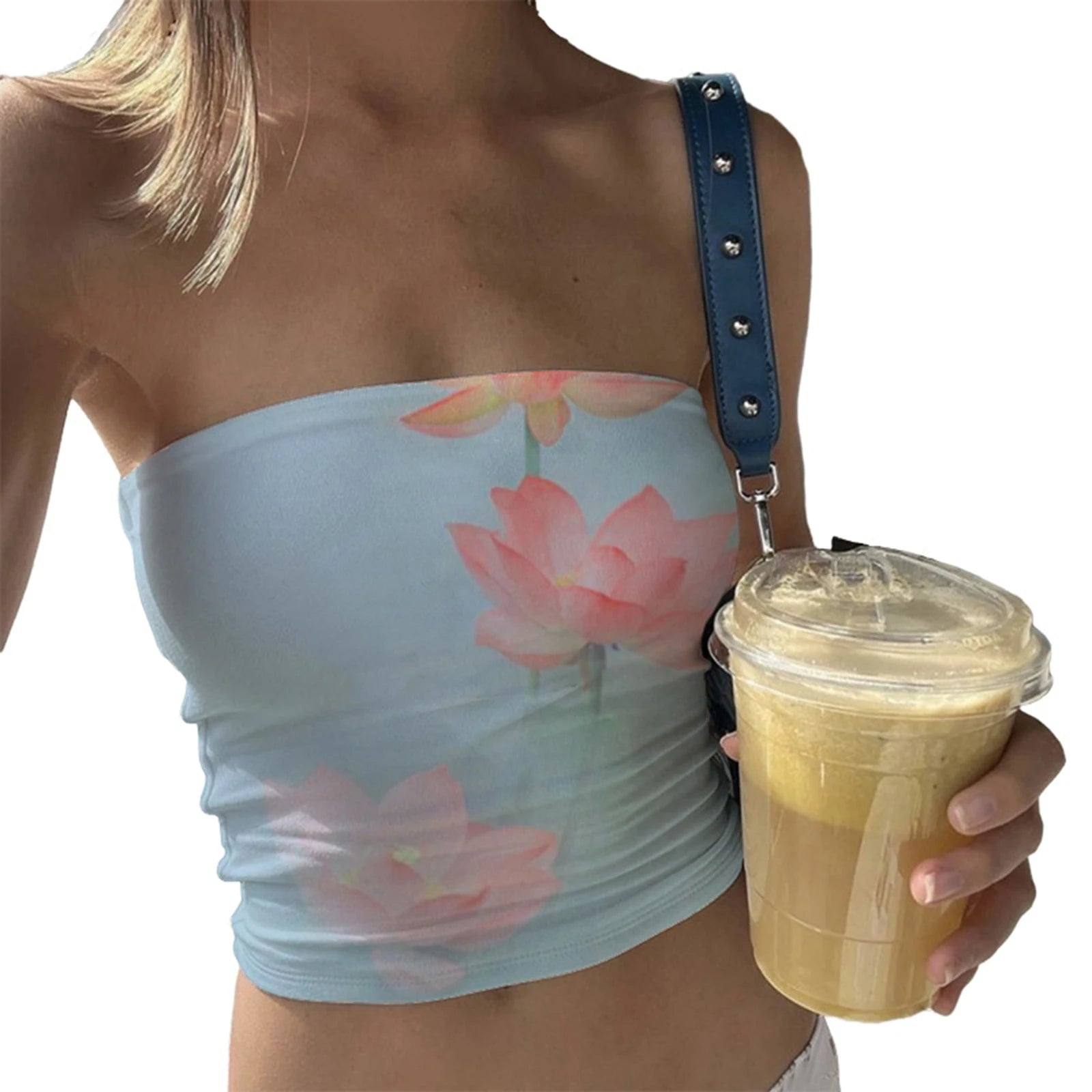 Y2K Slim Fit Floral Graphic Bandeau Tube Top