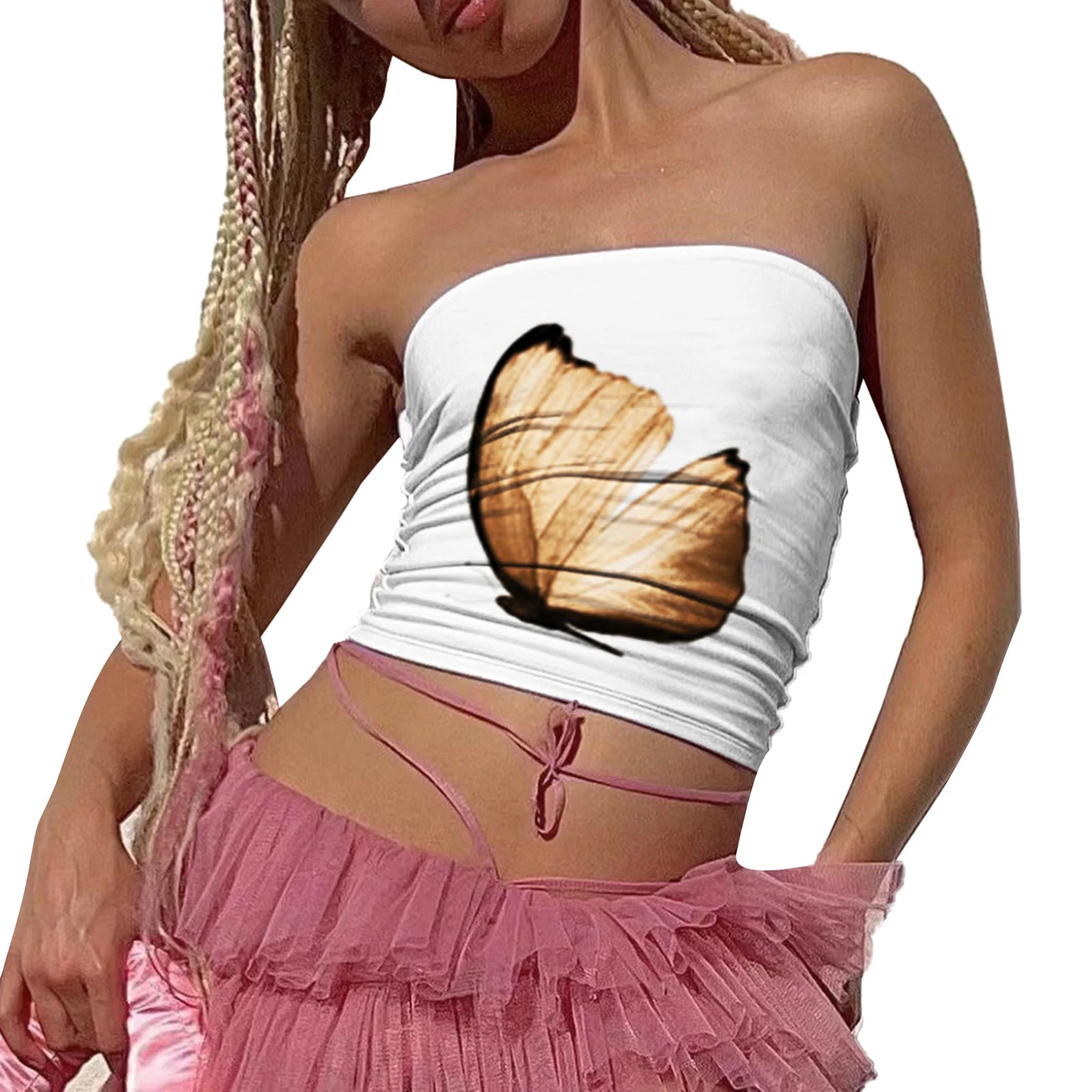 Y2K Slim Fit Floral Graphic Bandeau Tube Top