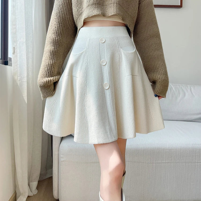 Y2K Slim Knit High Waist A Line Mini Skirt