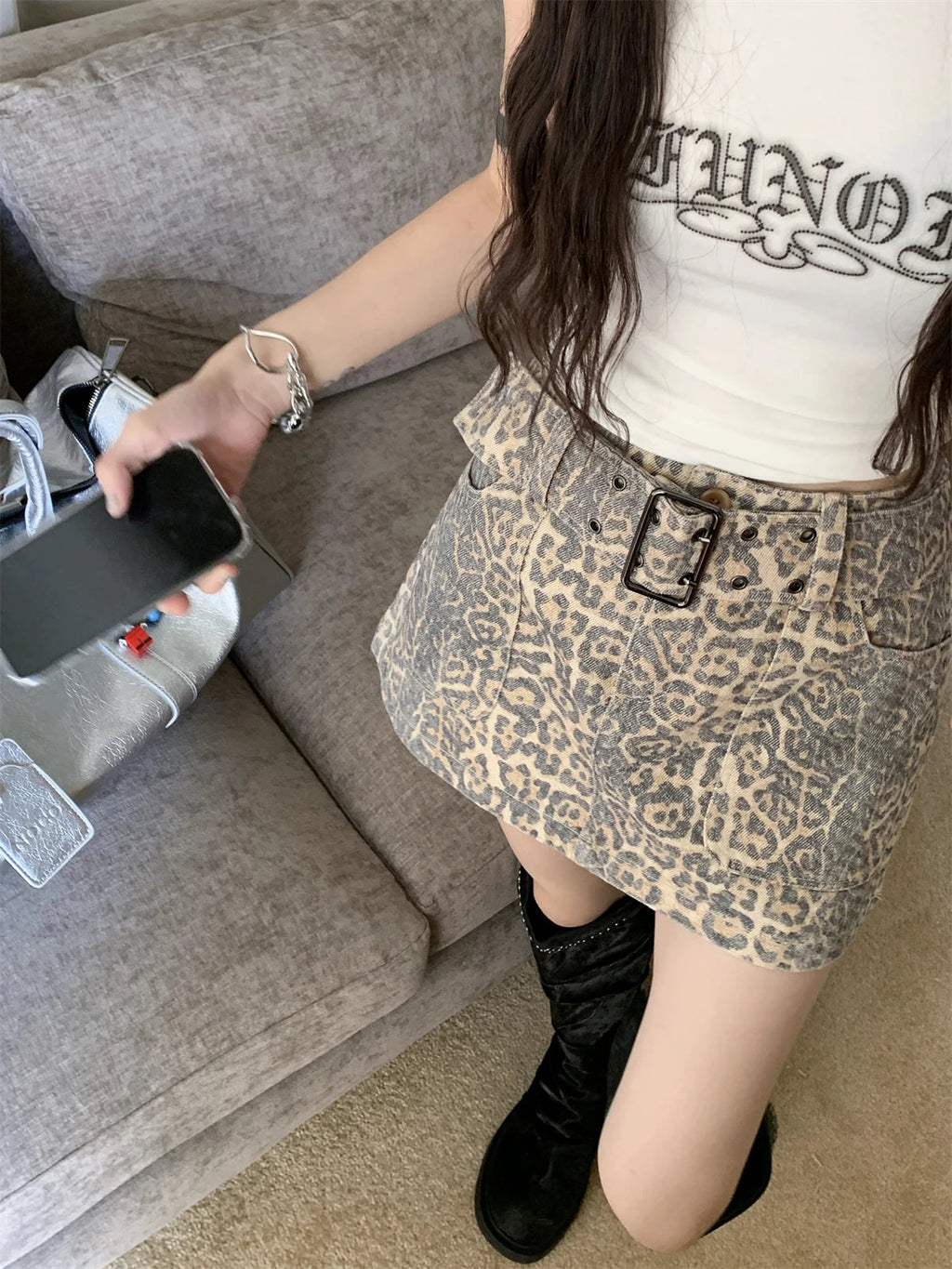 Hesaco Leopard Print Skirts for Women, Y2k Long Skirt High