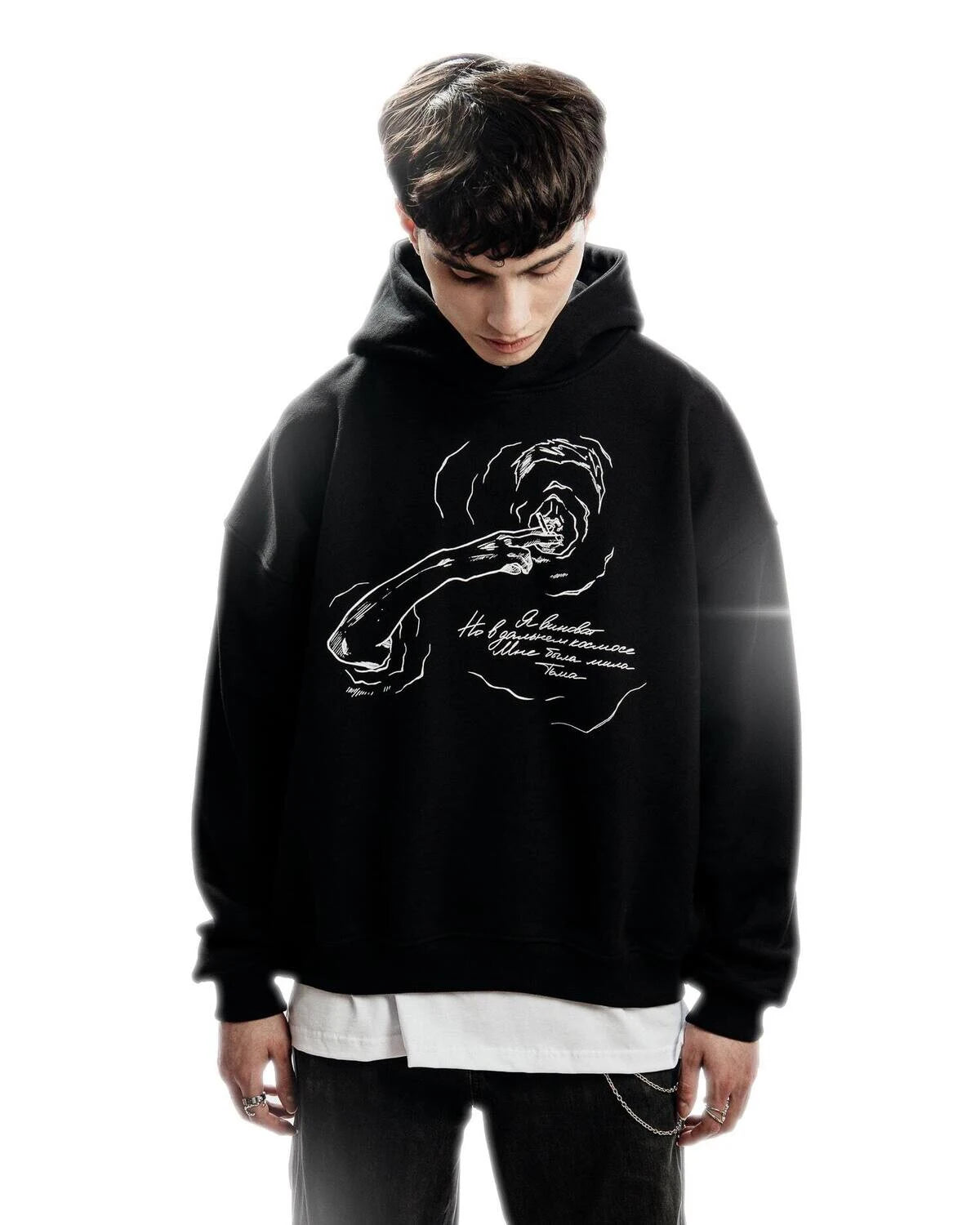 Y2K Smoking Portrait Graphic Hoodie