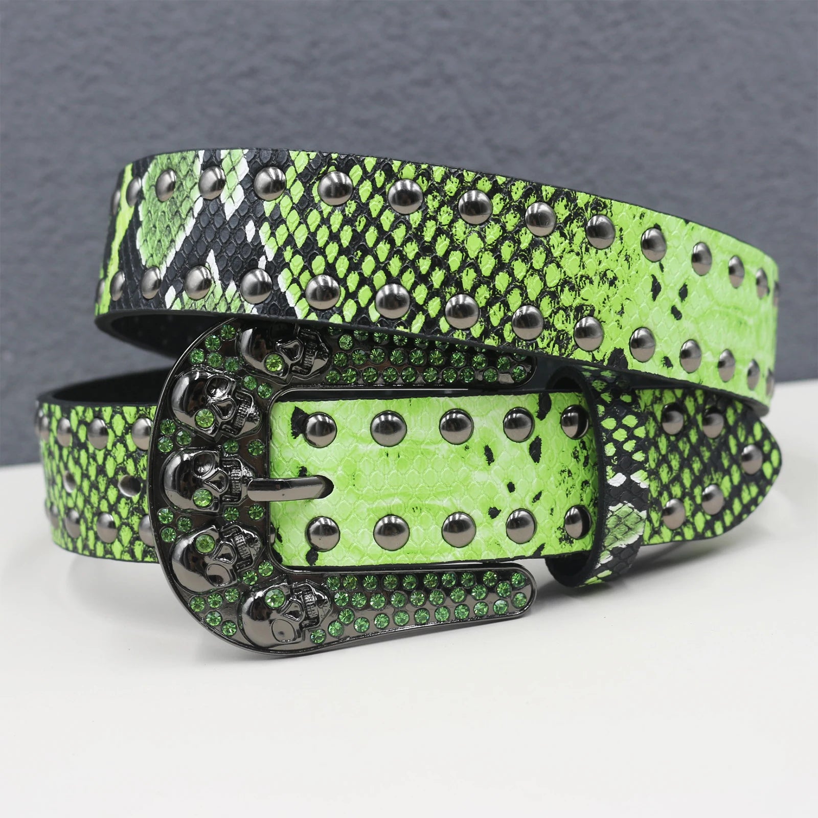 Y2K Snakeskin Studded Big Buckle Belt