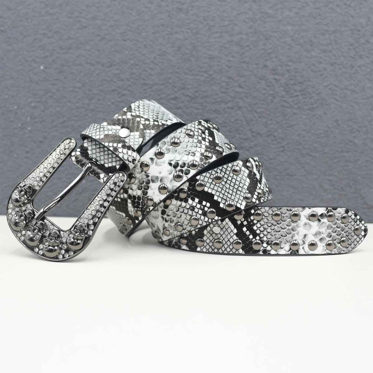 Y2K Snakeskin Studded Big Buckle Belt