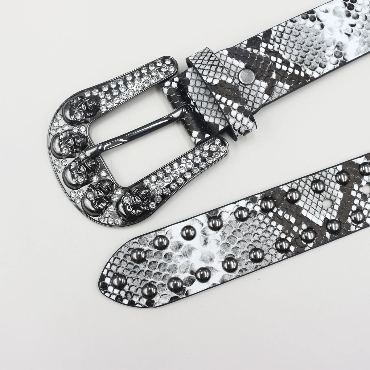 Y2K Snakeskin Studded Big Buckle Belt