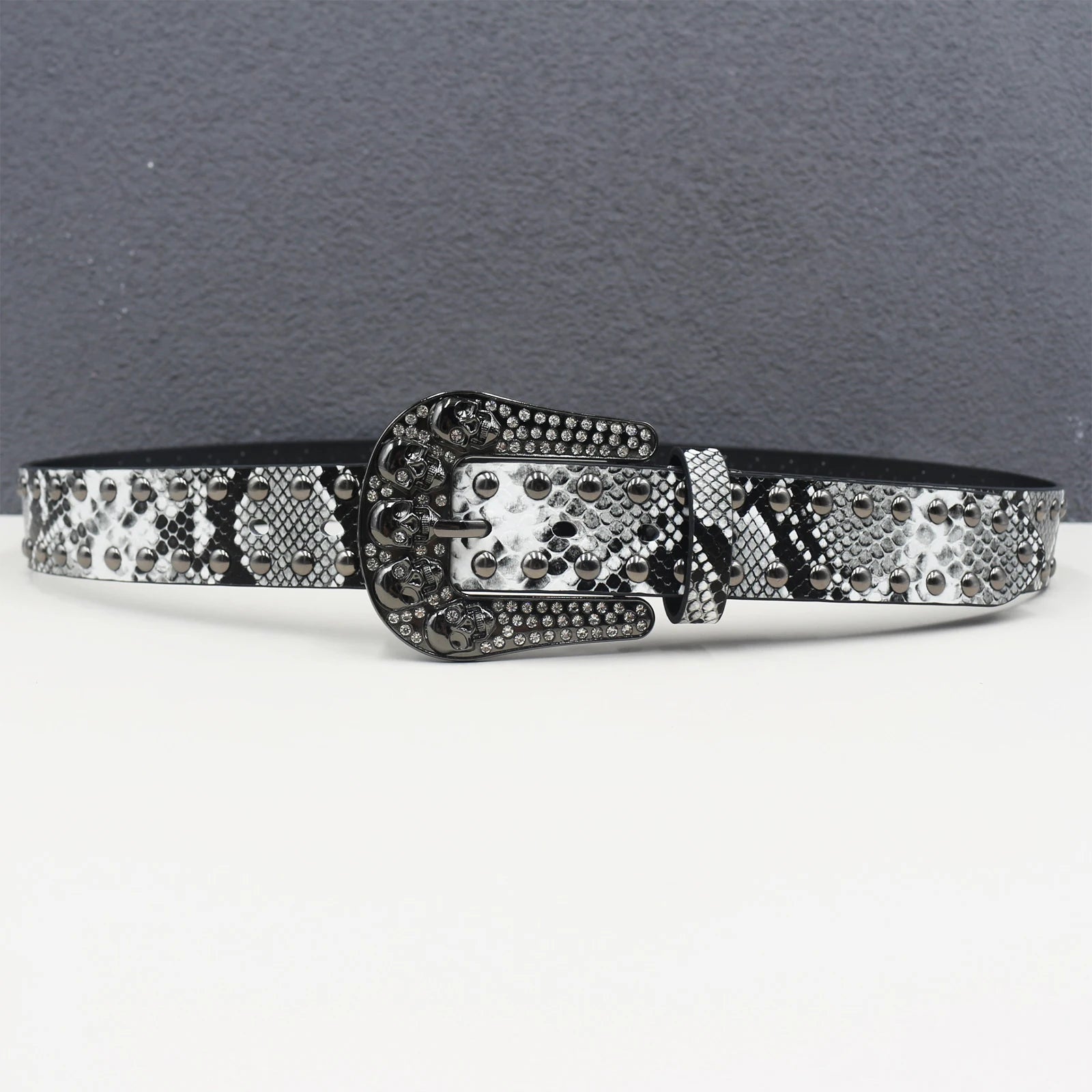 Y2K Snakeskin Studded Big Buckle Belt