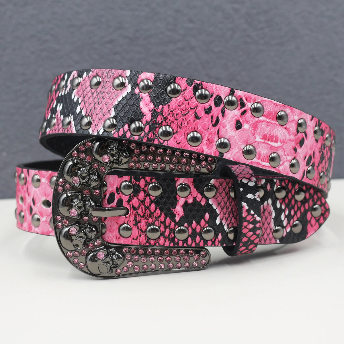 Y2K Snakeskin Studded Big Buckle Belt