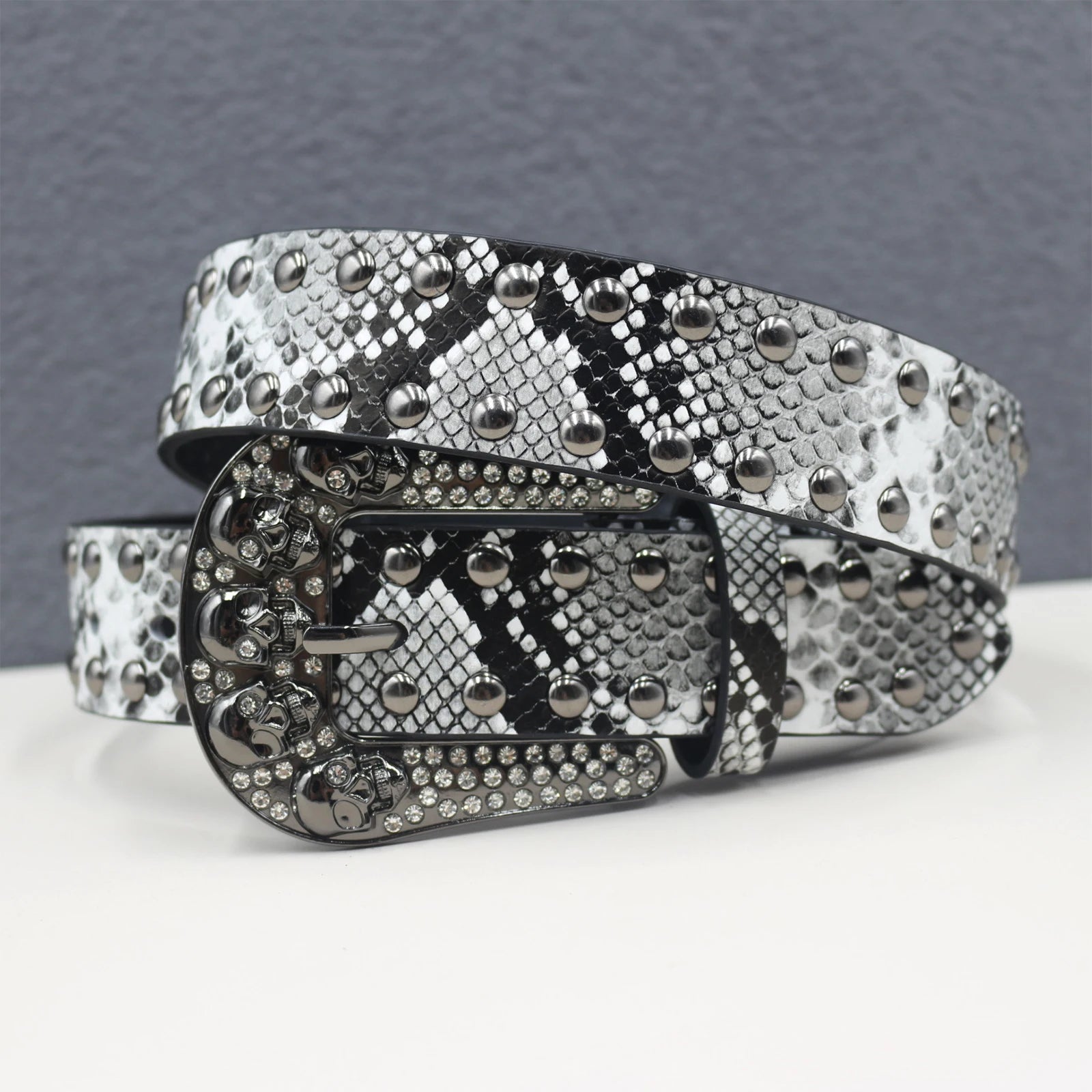 Y2K Snakeskin Studded Big Buckle Belt