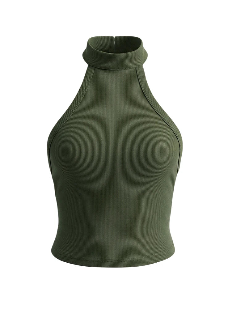 Y2K Solid Colour Sleeveless Backless Slim Halter Top