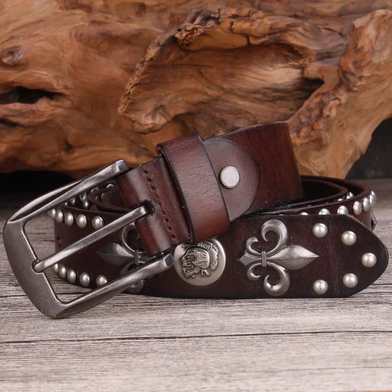 Y2K Spades High Rivet Studded Genuine Leather Belt