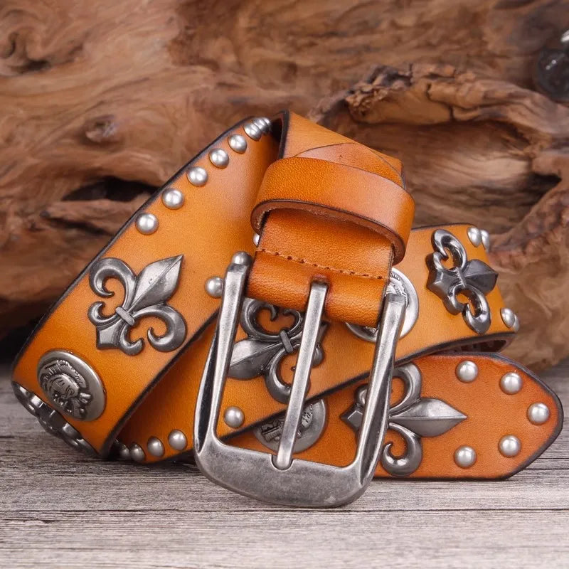 Y2K Spades High Rivet Studded Genuine Leather Belt