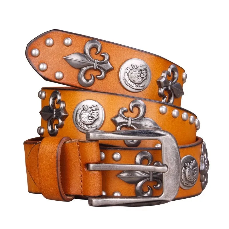 Y2K Spades High Rivet Studded Genuine Leather Belt