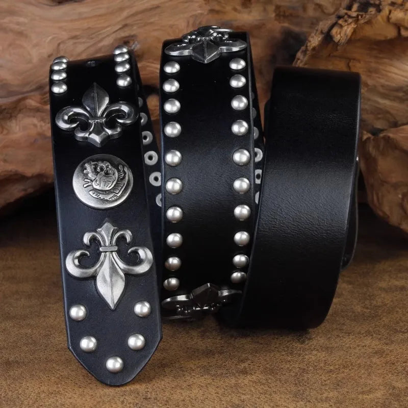 Y2K Spades High Rivet Studded Genuine Leather Belt