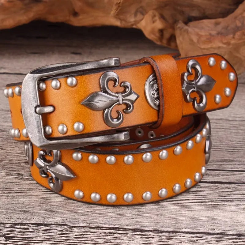 Y2K Spades High Rivet Studded Genuine Leather Belt