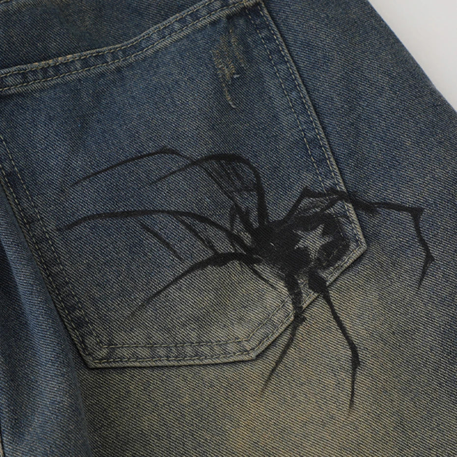 Y2K Spider Cobweb Graphic Jorts