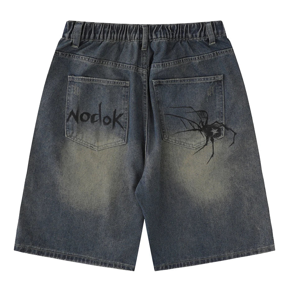 Y2K Spider Cobweb Graphic Jorts