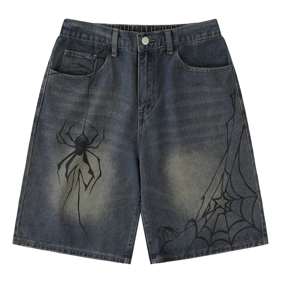 Y2K Spider Cobweb Graphic Jorts