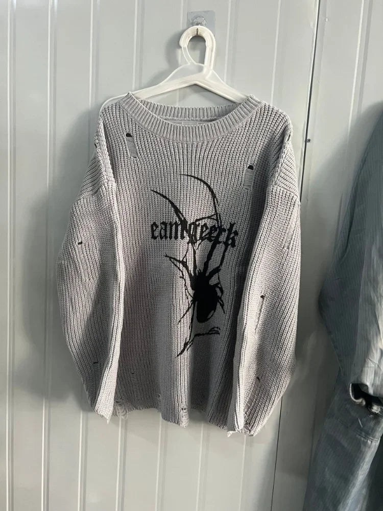 Y2K Spider Print Knitted Sweater