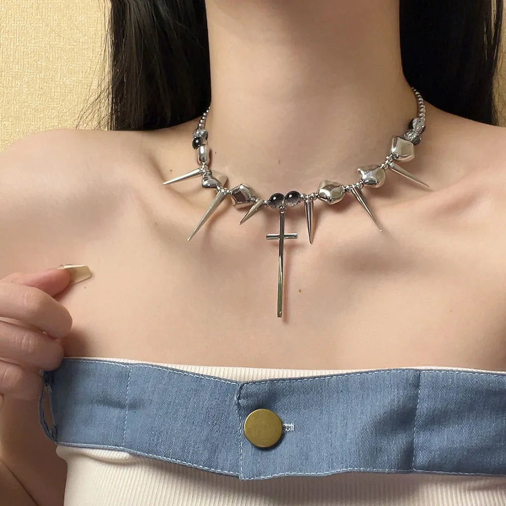 Y2K Spiked Cross Necklace