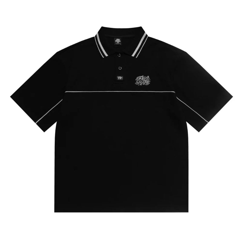Y2K Spliced Embroidered Short Sleeve Polo Shirt