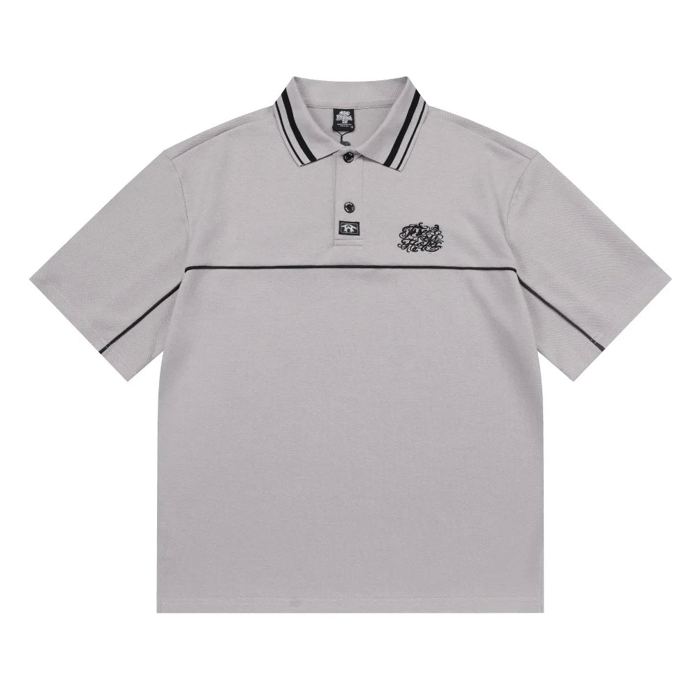 Y2K Spliced Embroidered Short Sleeve Polo Shirt