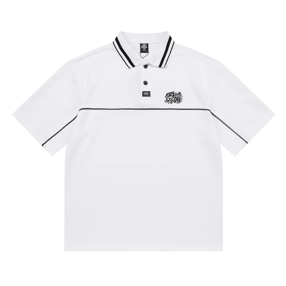Y2K Spliced Embroidered Short Sleeve Polo Shirt