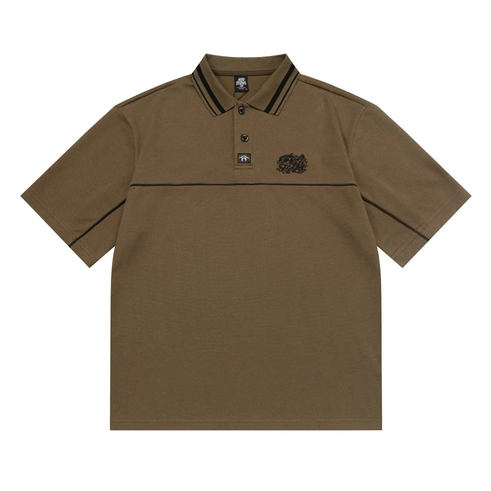 Y2K Spliced Embroidered Short Sleeve Polo Shirt