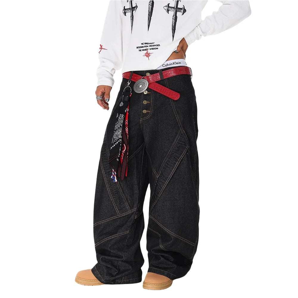 Y2K Spliced Patchwork Wide Leg Baggy Jeans