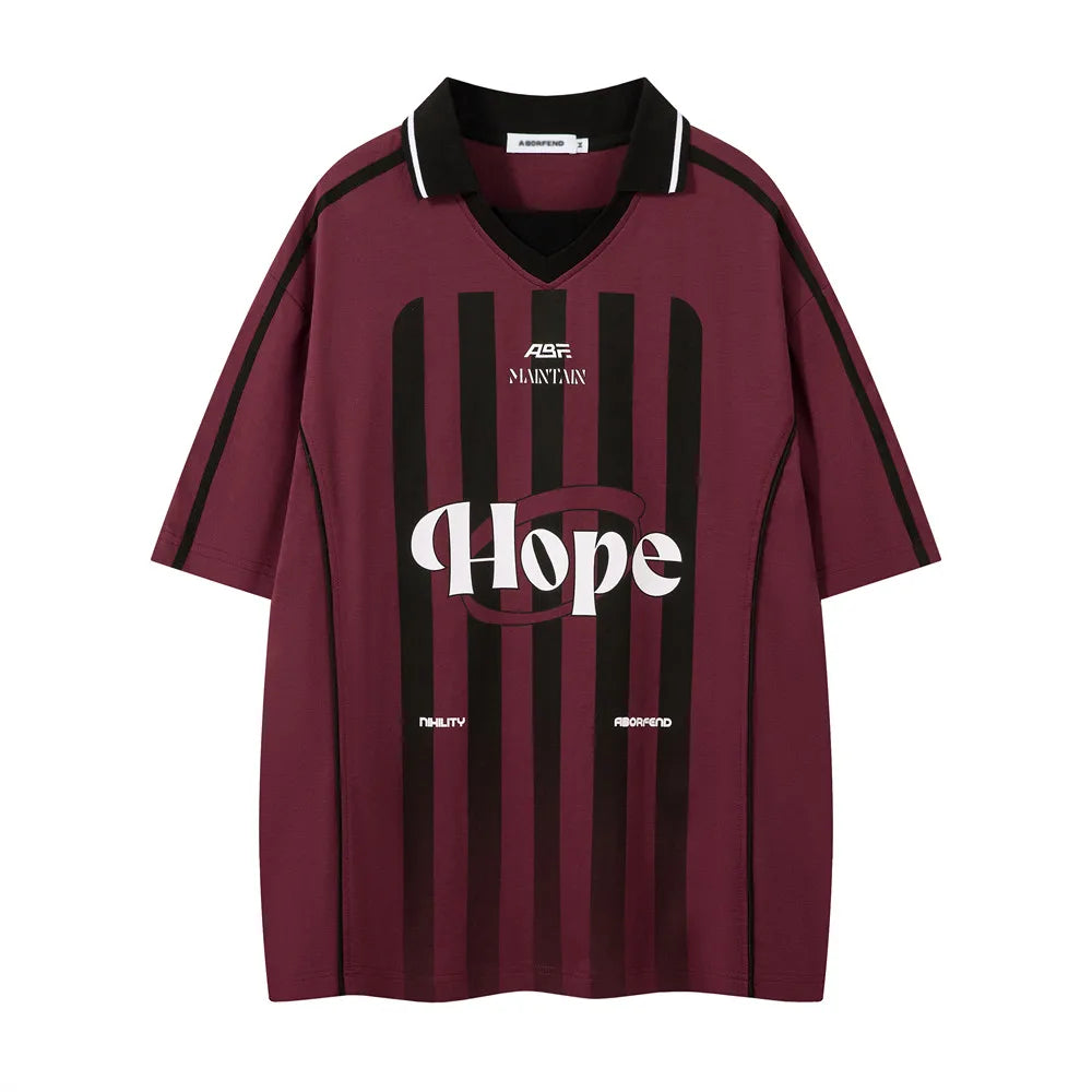 Y2K Spliced Striped "Hope" Collared Soccer Jersey