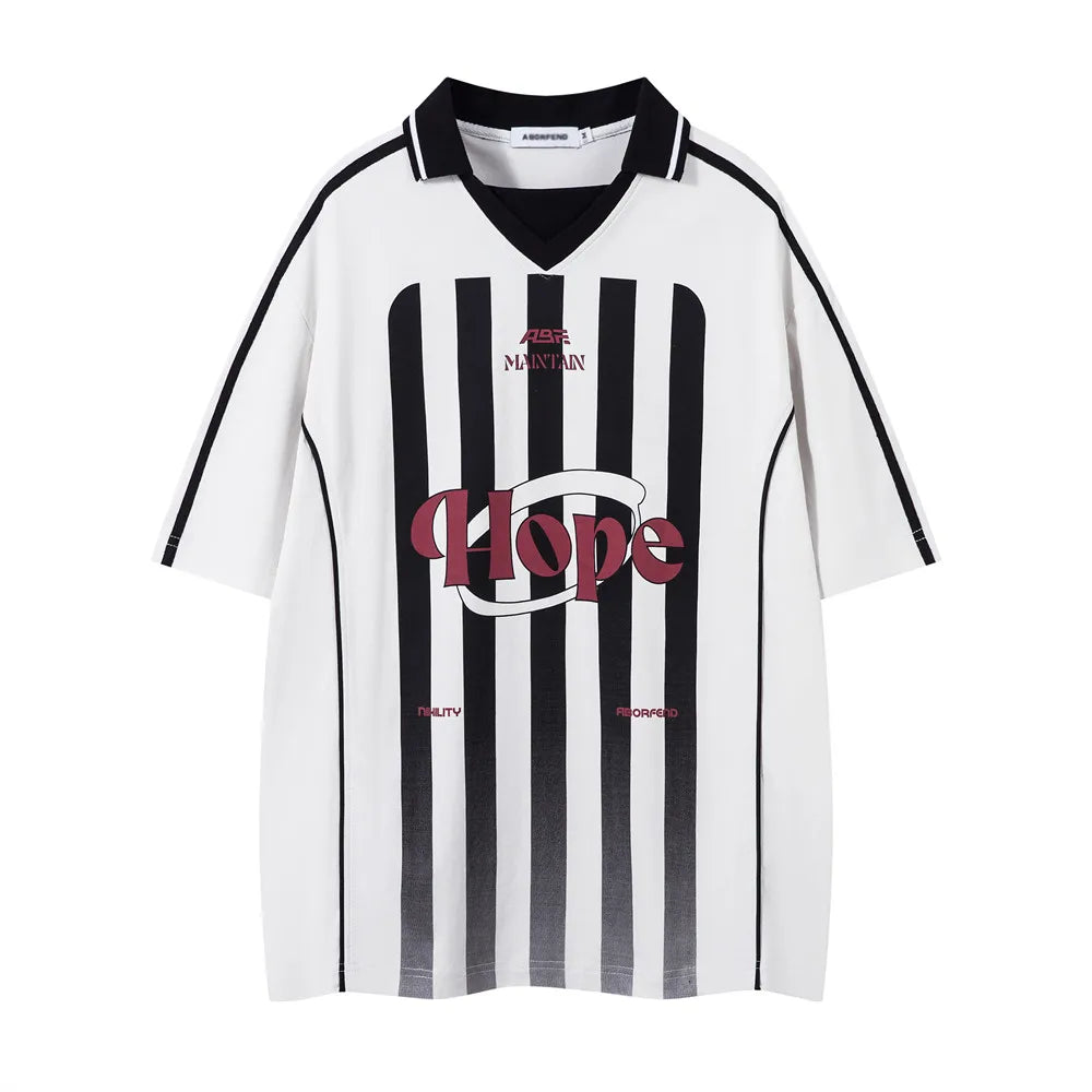 Y2K Spliced Striped "Hope" Collared Soccer Jersey
