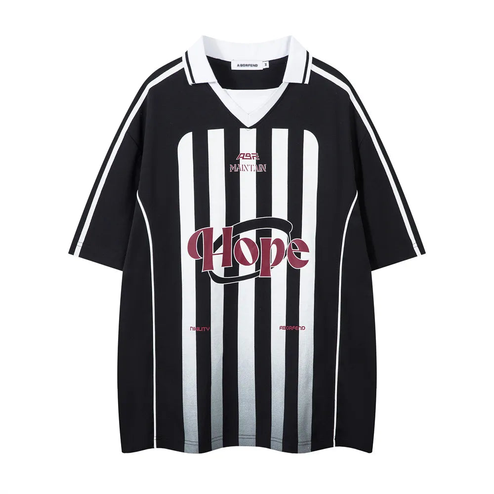 Y2K Spliced Striped "Hope" Collared Soccer Jersey