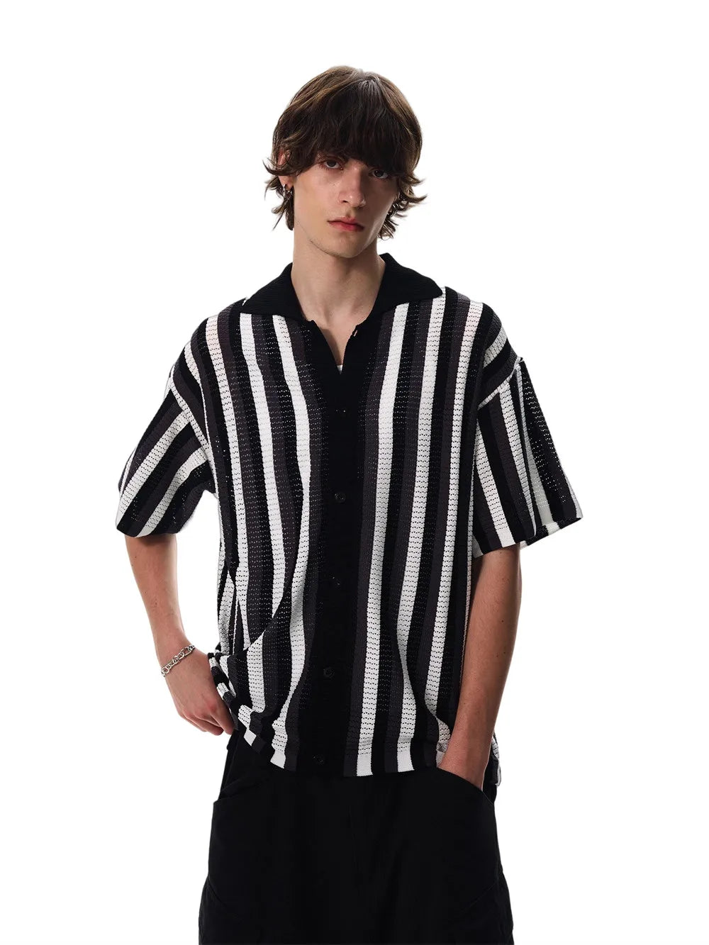 Y2K Spliced Striped Knitted Cardigan