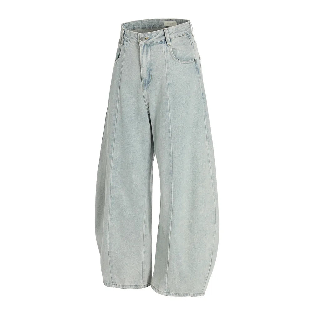 Y2K Spliced Washed Baggy Denim Curved Barrel Jeans