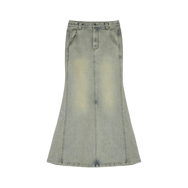 Y2K Split Denim Long Maxi Skirt