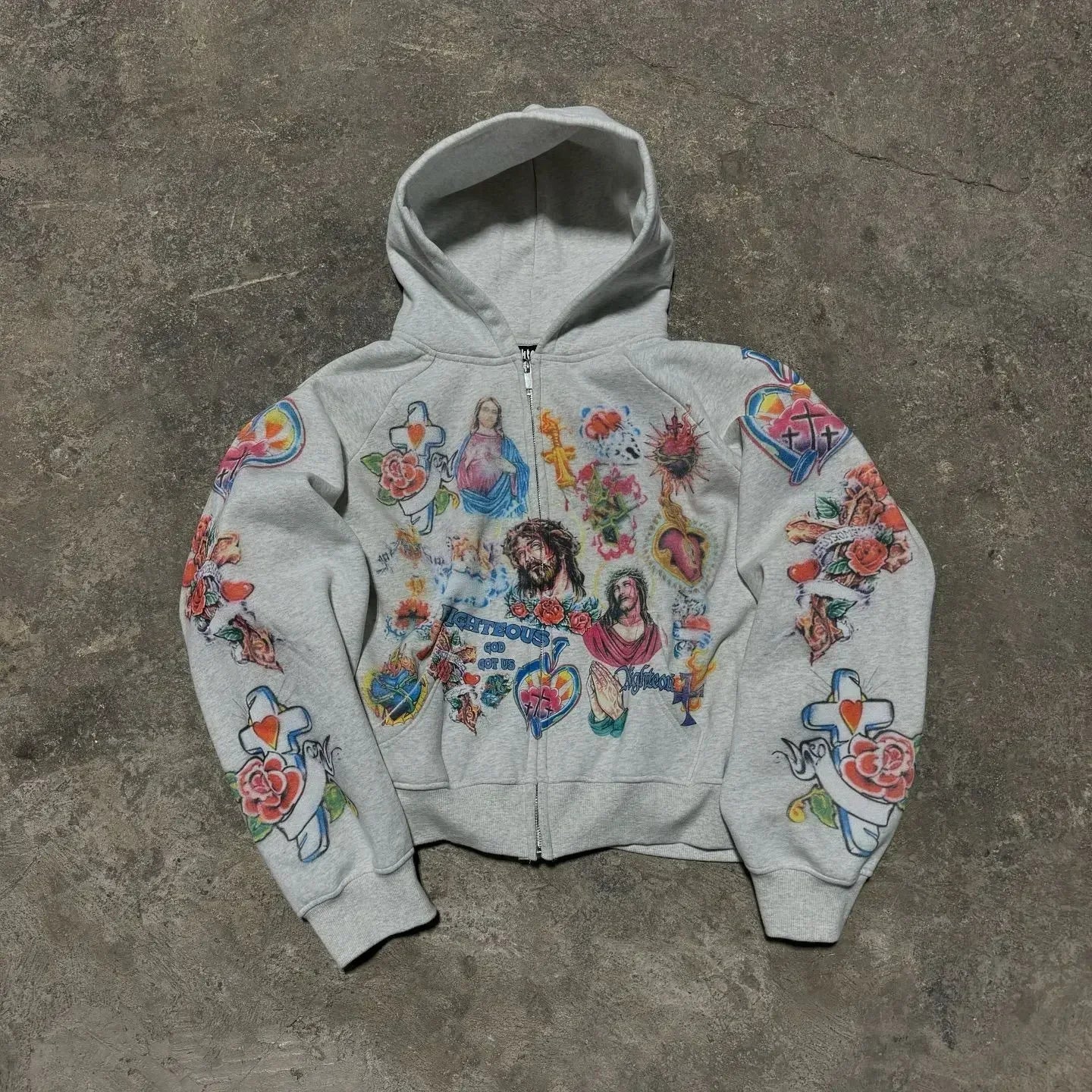 Y2K Sticker Book Printed Zip Up Hoodie