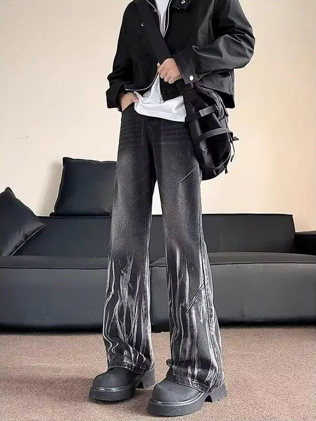 Y2K Sticks Washed Denim Black Flared Jeans