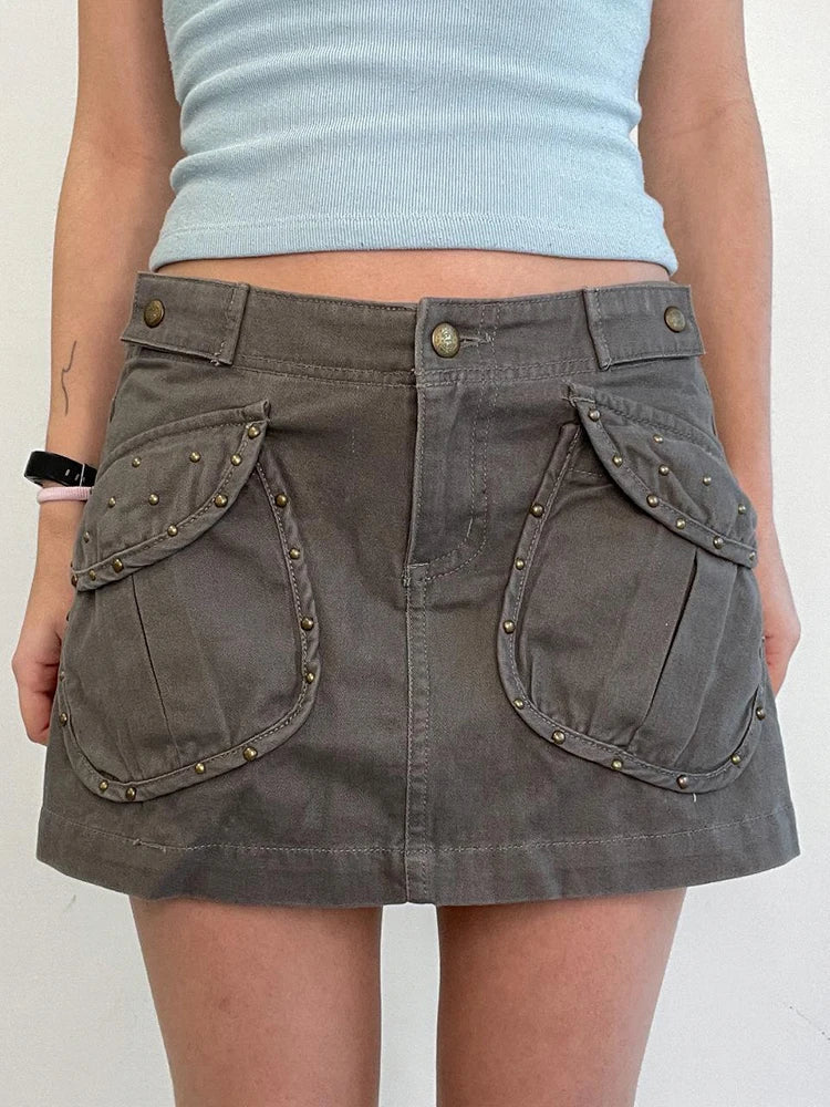 Y2K Straight Cargo Low Waist Mini Skirt