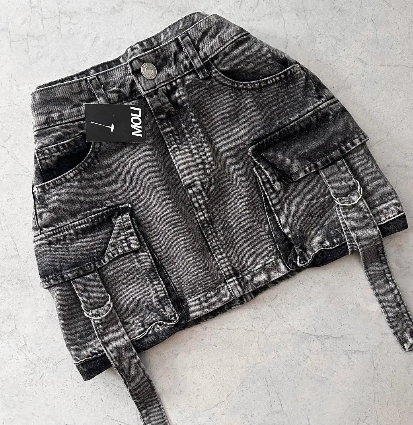 Y2K Strappy Denim Cargo Mini Skirt