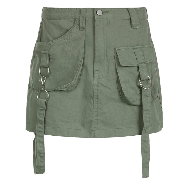 Y2K Strappy Green Cargo Mini Skirt