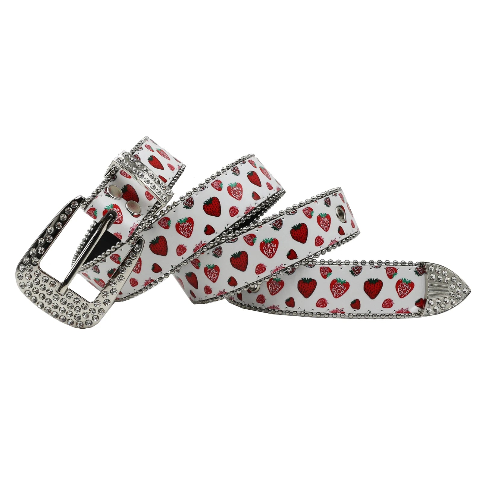 Y2K Strawberry Graphic Faux Water Diamond Rhinestone Belt