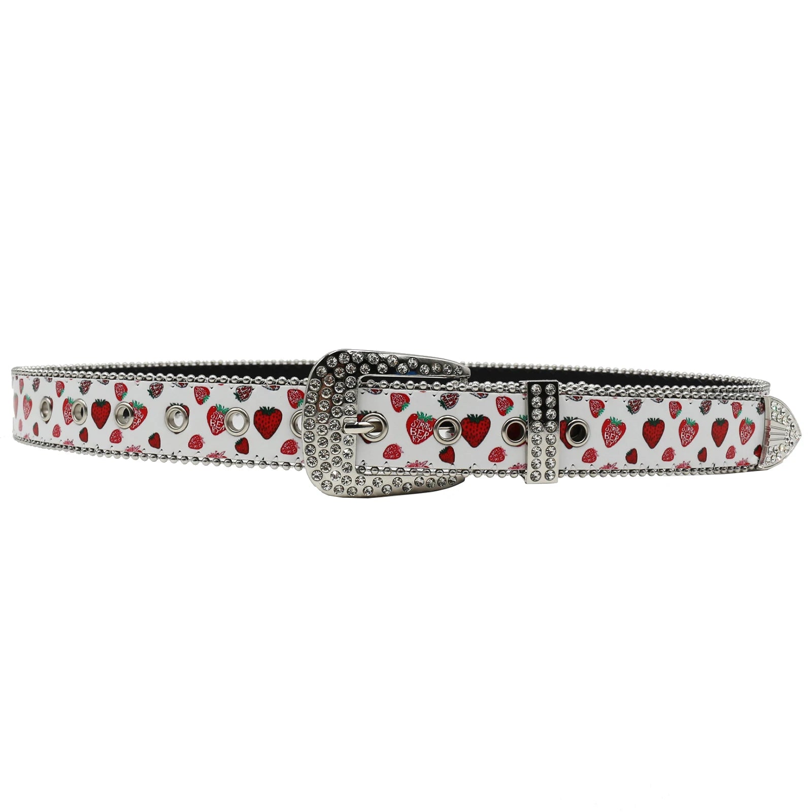 Y2K Strawberry Graphic Faux Water Diamond Rhinestone Belt