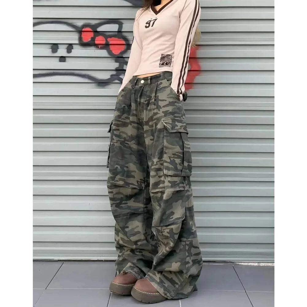 Y2K Streetwear Baggy Cargo Camo Trousers