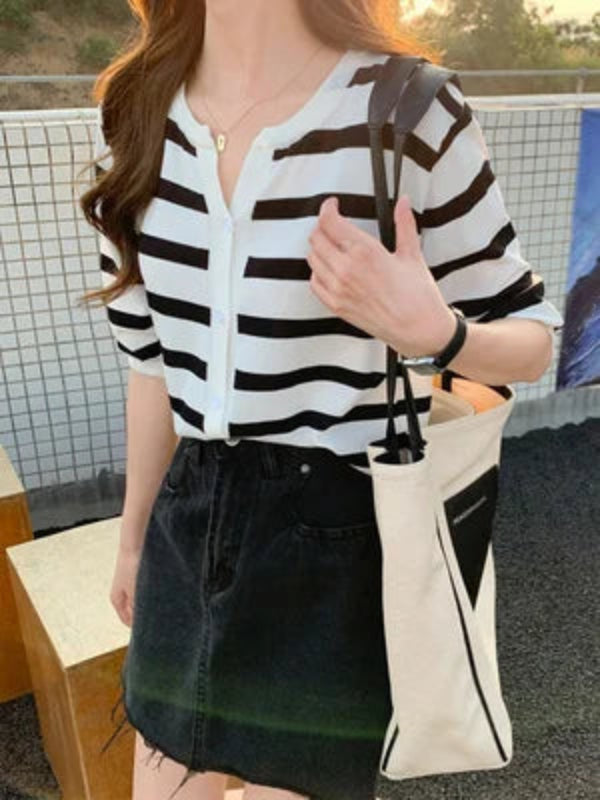 Y2K Striped Cardigan Mid Sleeve Cardigan
