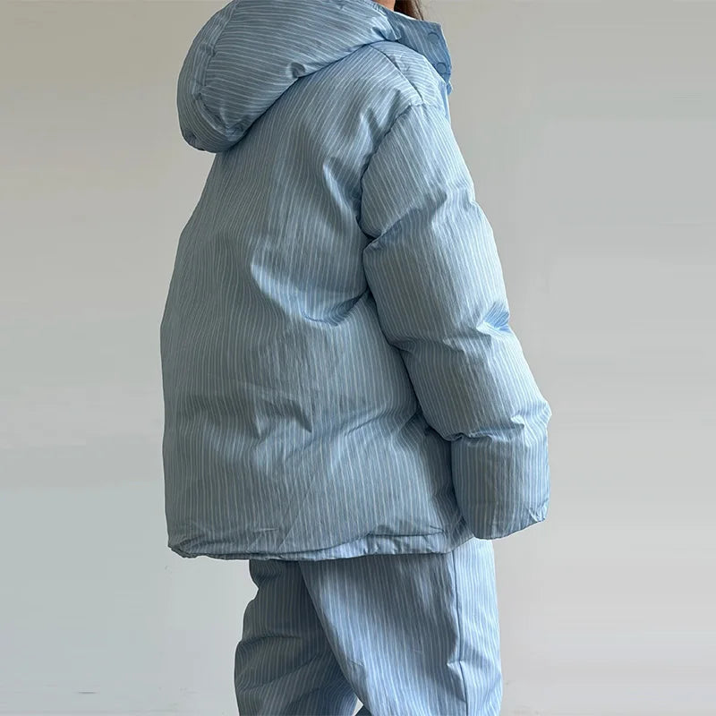 Y2K Striped Cotton Coat Trouser Suit Sets